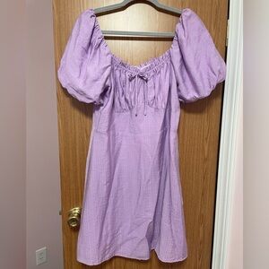 Joy Joy Lavender Puff-Sleeve Midi Dress